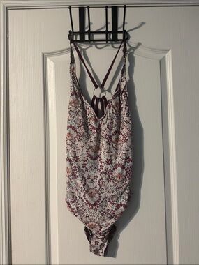 Women’s Floral One-Piece Swimsuit in Burgundy and Cream